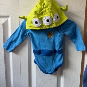 Alien Hooded Baby Onesie in Blue and Green